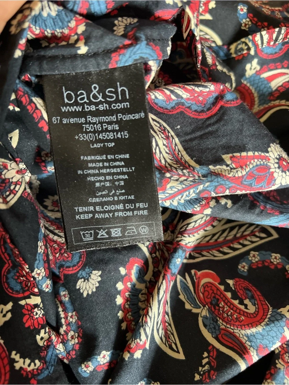 ba&sh Rym Black Paisley Puff-Sleeve ruffled blouse size L excellent condition - Picture 13 of 16